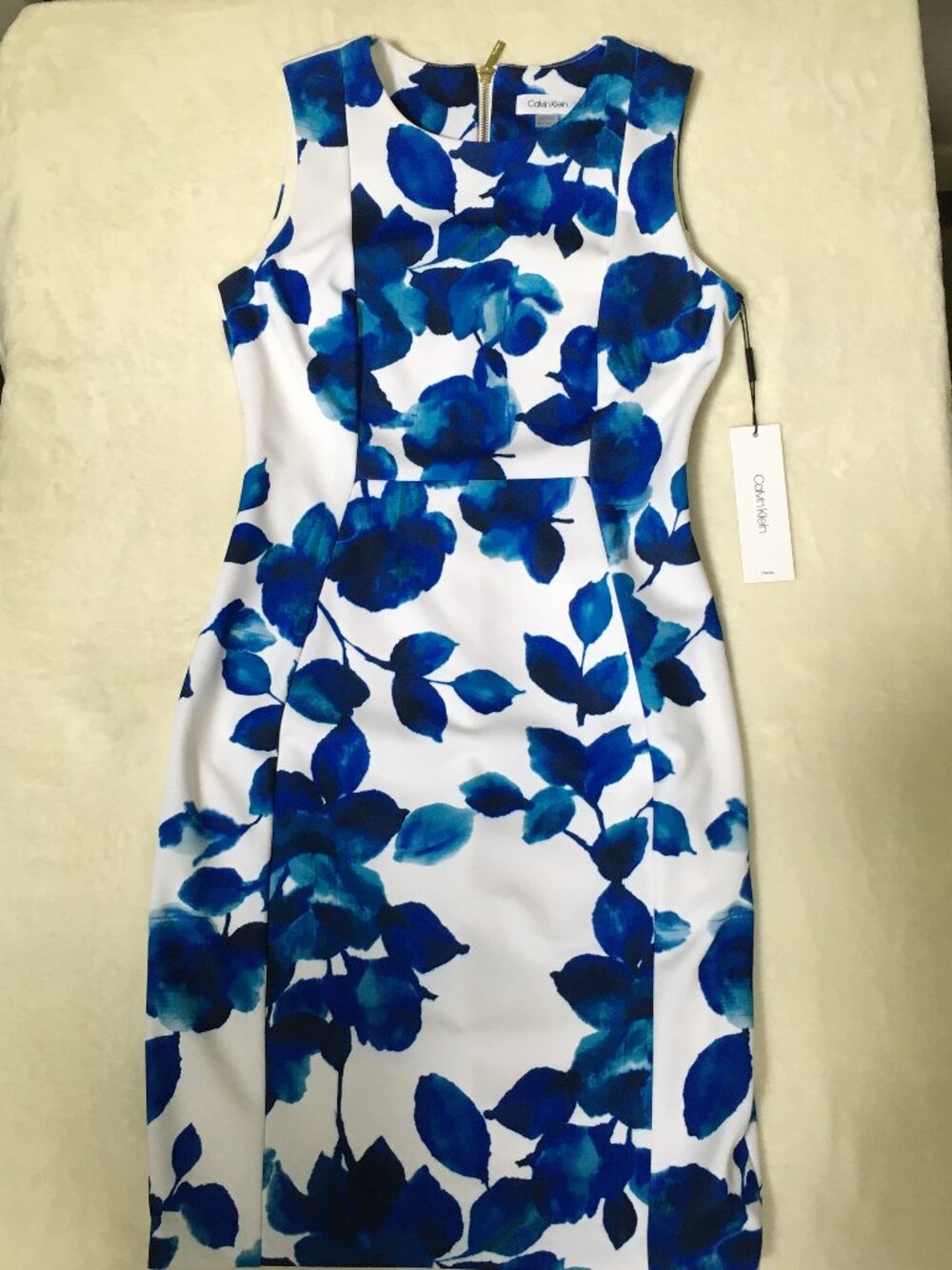 NWT Calvin Klein Floral Midi Dress 8 Petite Blue Sleeveless
